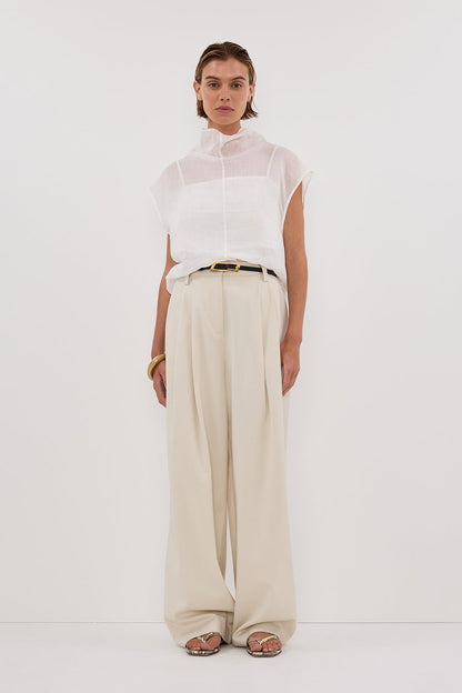 CARMEL WHITE RAMIE FUNNEL NECK TOP