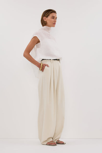 CARMEL WHITE RAMIE FUNNEL NECK TOP