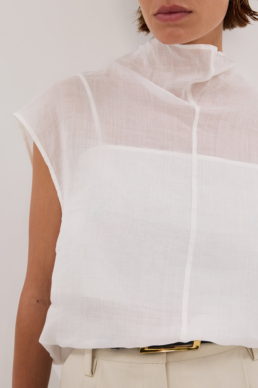 CARMEL WHITE RAMIE FUNNEL NECK TOP