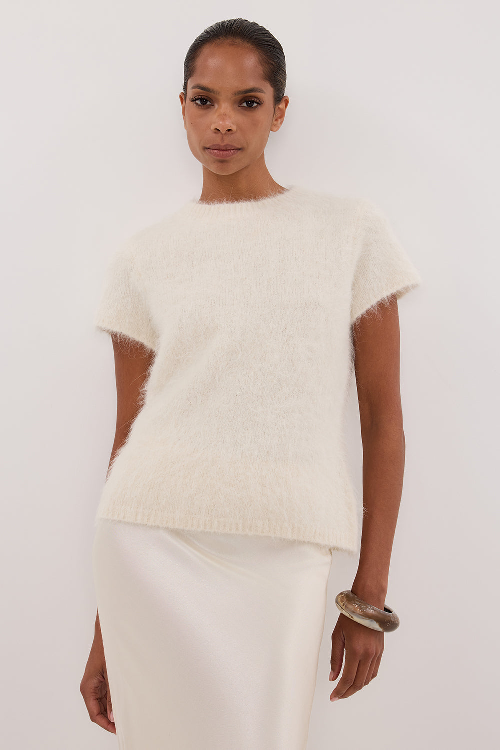 SALMA IVORY CAP SLEEVE KNIT TOP