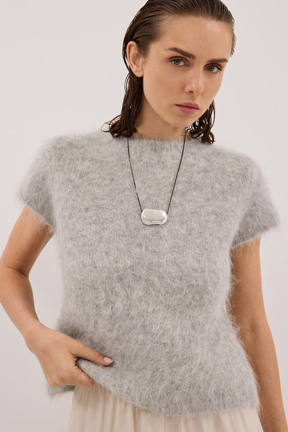 SALMA SILVER CAP SLEEVE KNIT TOP