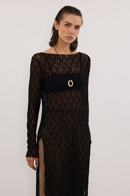 LIZZIE BLACK BOAT NECK TUNIC TOP