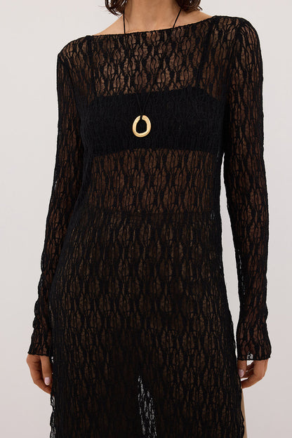 LIZZIE BLACK BOAT NECK TUNIC TOP