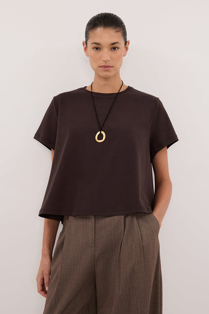 TATUM BITTER CHOC SHORT SLEEVE COTTON TEE