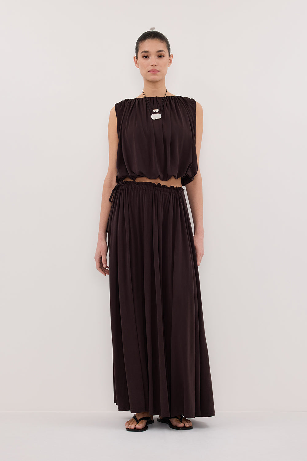 AVA BURNT CHOC SLEEVELESS MODAL BLEND TOP