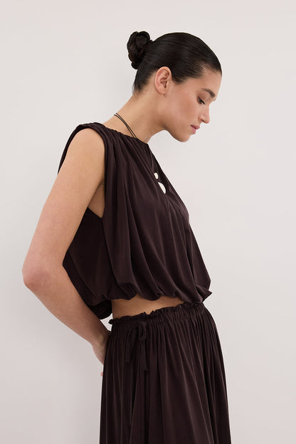 AVA BURNT CHOC SLEEVELESS MODAL BLEND TOP