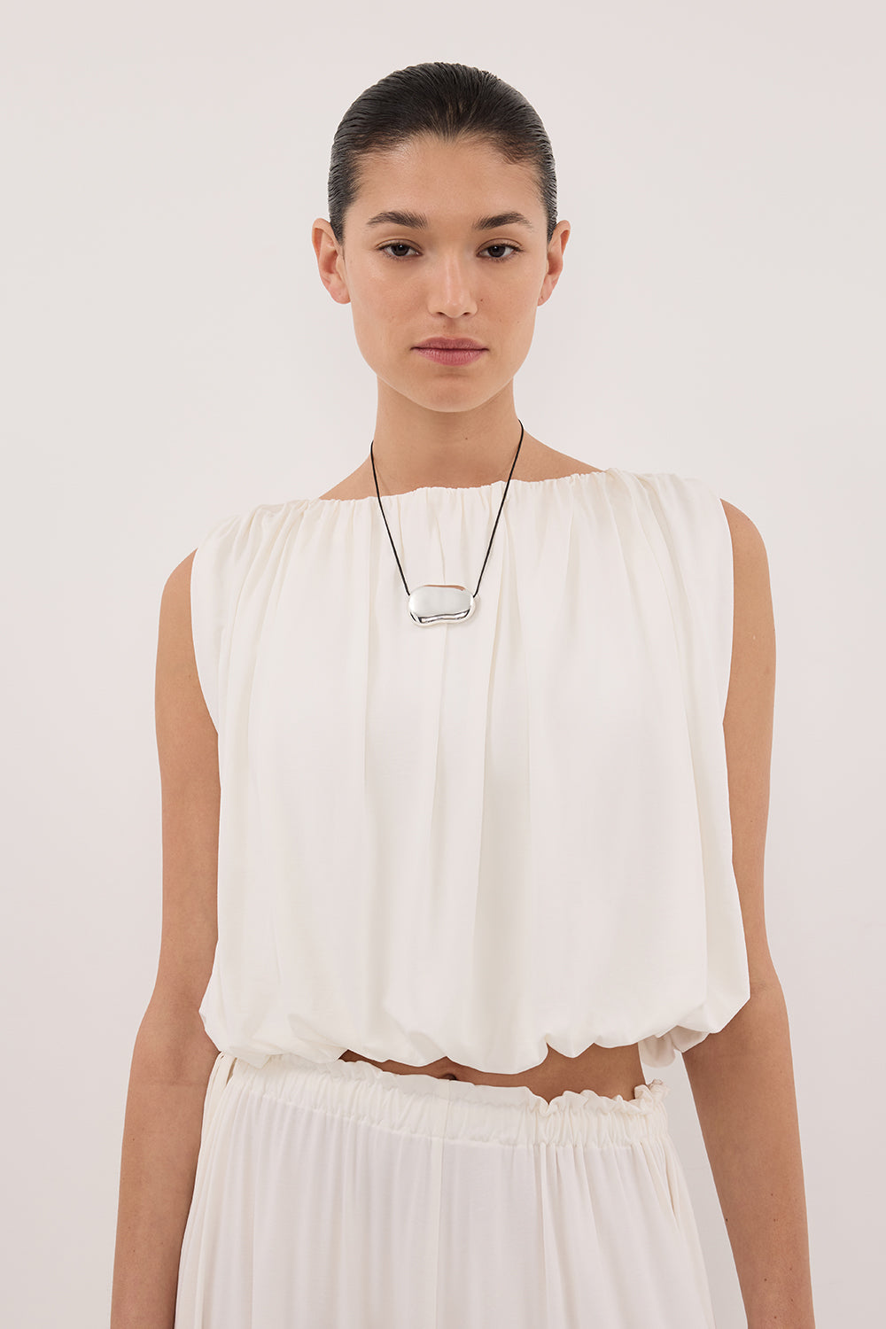 AVA OFF WHITE SLEEVELESS MODAL BLEND TOP