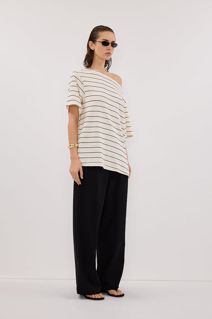 ESME OFF WHITE  STRIPE ASYM TEE