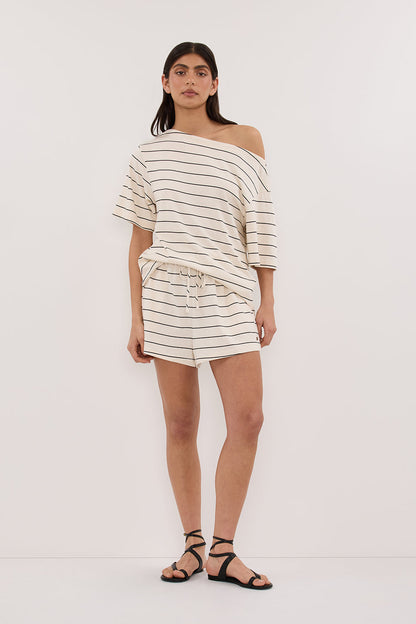 ESME OFF WHITE  STRIPE ASYM TEE