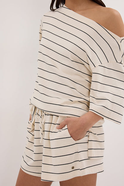 ESME OFF WHITE  STRIPE ASYM TEE