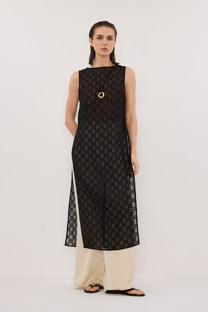 ELBA BLACK SHEER TUNIC TOP