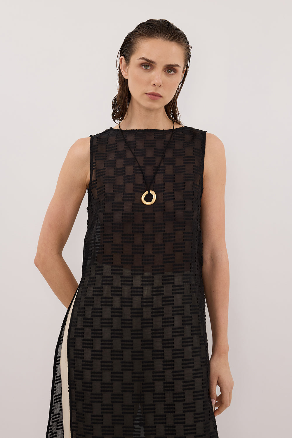 ELBA BLACK SHEER TUNIC TOP