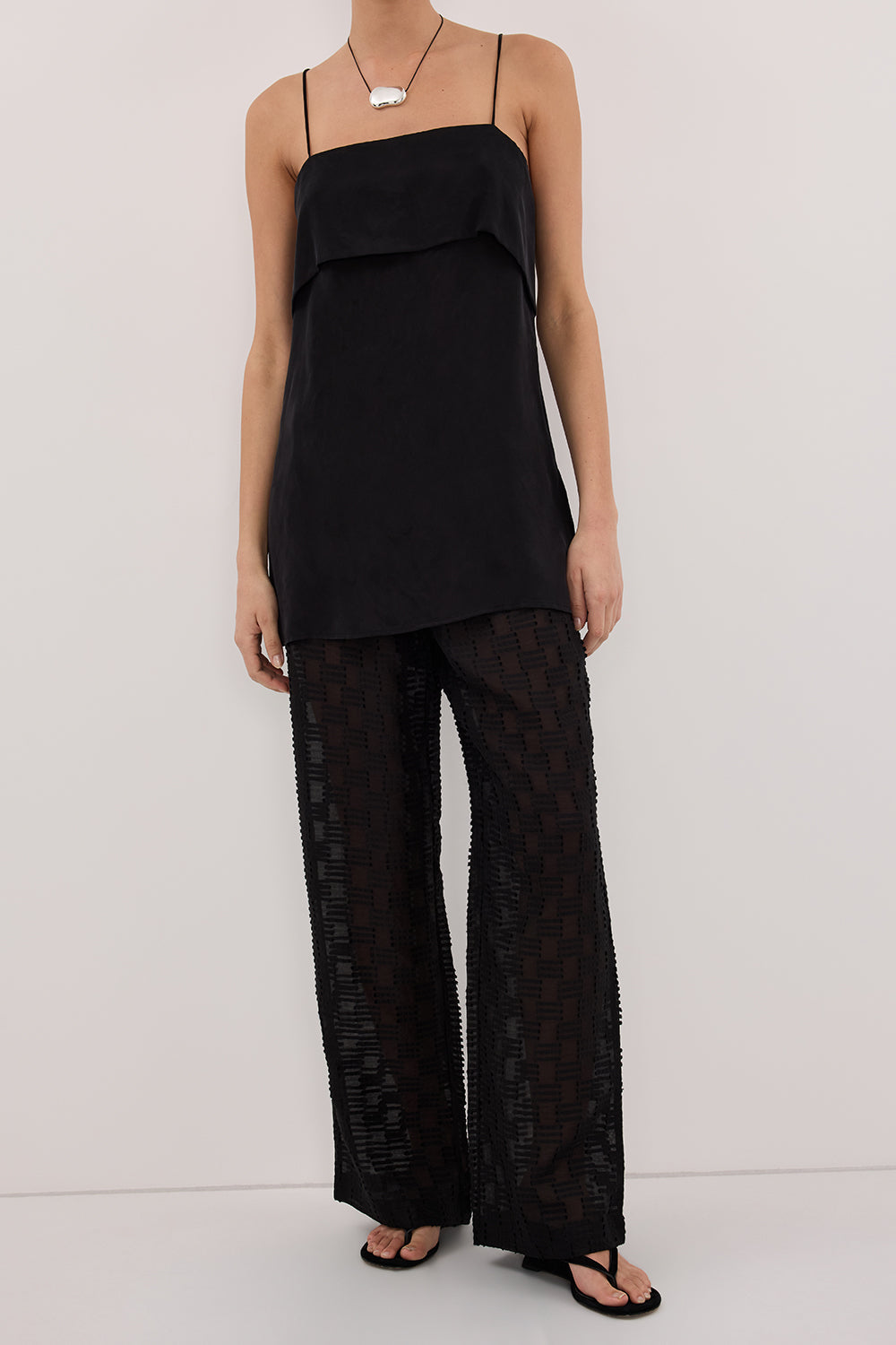 ELBA BLACK SHEER CHECK PANTS