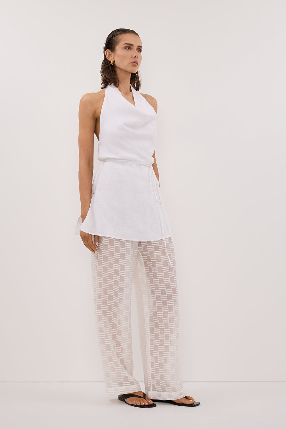 ELBA WHITE SHEER CHECK PANT