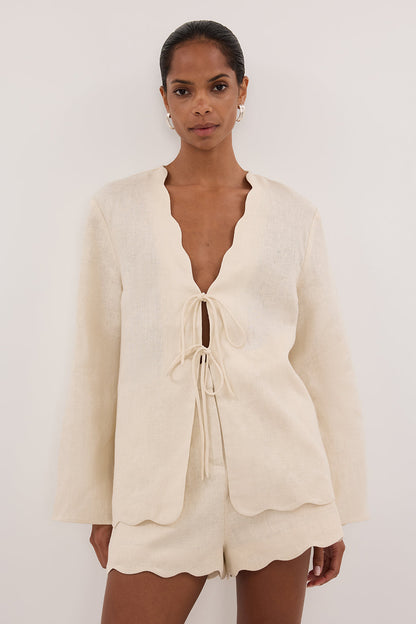 LELA SANDSTONE LONG SLEEVE LINEN TOP