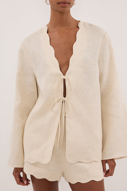 LELA SANDSTONE LONG SLEEVE LINEN TOP
