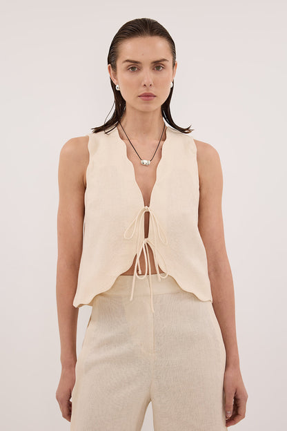 LELA SANDSTONE SLEEVELESS LINEN VEST TOP