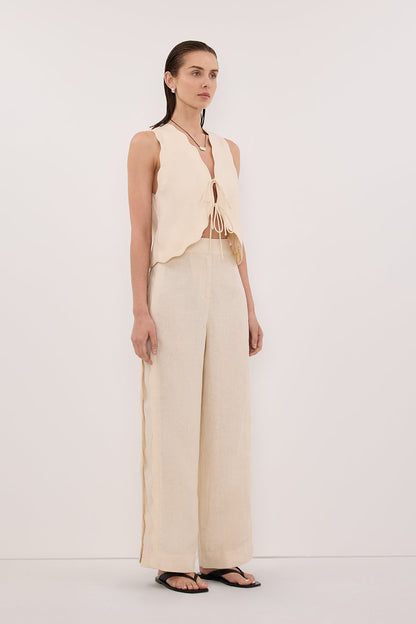 LELA SANDSTONE SLEEVELESS LINEN VEST TOP