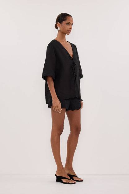 LELA BLACK SHORT SLEEVE LINEN SHIRT