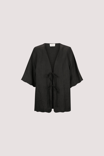 LELA BLACK SHORT SLEEVE LINEN SHIRT