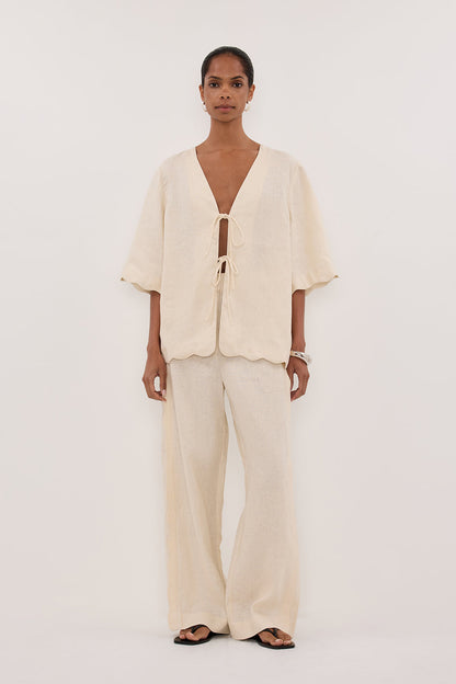 LELA SANDSTONE SHORT SLEEVE LINEN SHIRT