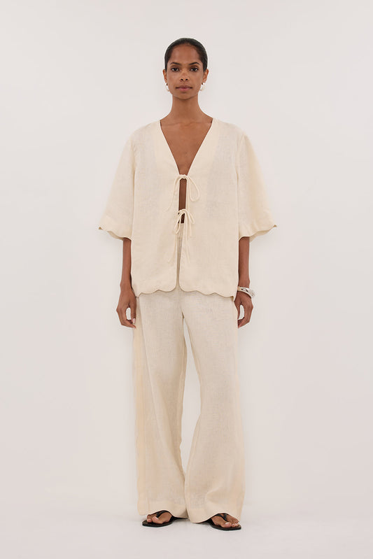 LELA SANDSTONE SHORT SLEEVE LINEN SHIRT