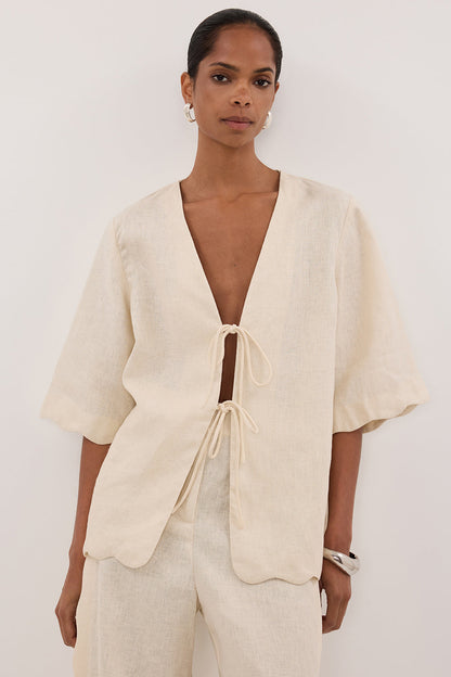 LELA SANDSTONE SHORT SLEEVE LINEN SHIRT