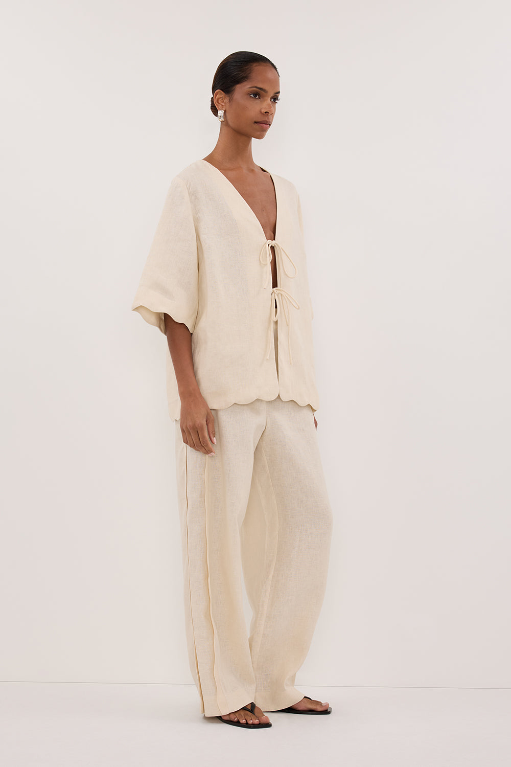 LELA SANDSTONE SHORT SLEEVE LINEN SHIRT