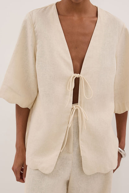 LELA SANDSTONE SHORT SLEEVE LINEN SHIRT