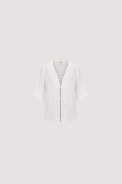 LELA WHITE SHORT SLEEVE LINEN SHIRT