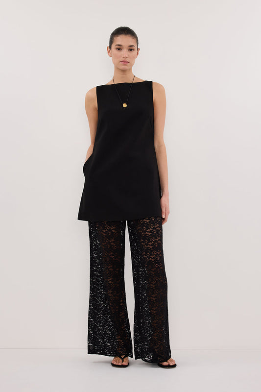 ROWIE BLACK SLEEVELESS BOAT NECK TUNIC TOP