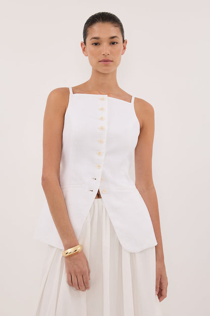 VIV WHITE SLEEVELESS LINEN VEST
