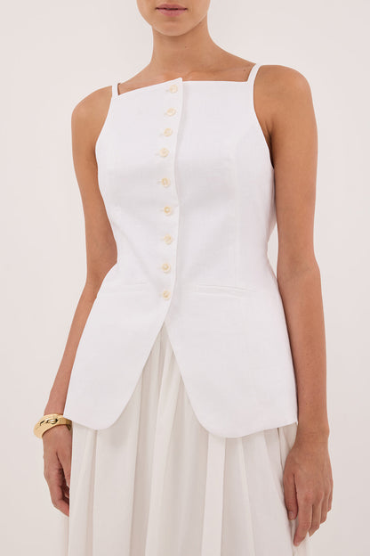 VIV WHITE SLEEVELESS LINEN VEST