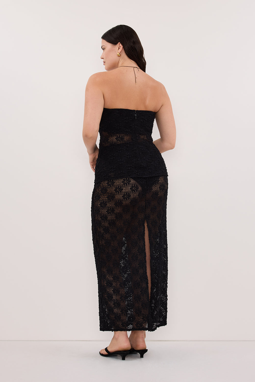 AGNES BLACK CROCHET COLUMN MIDI SKIRT