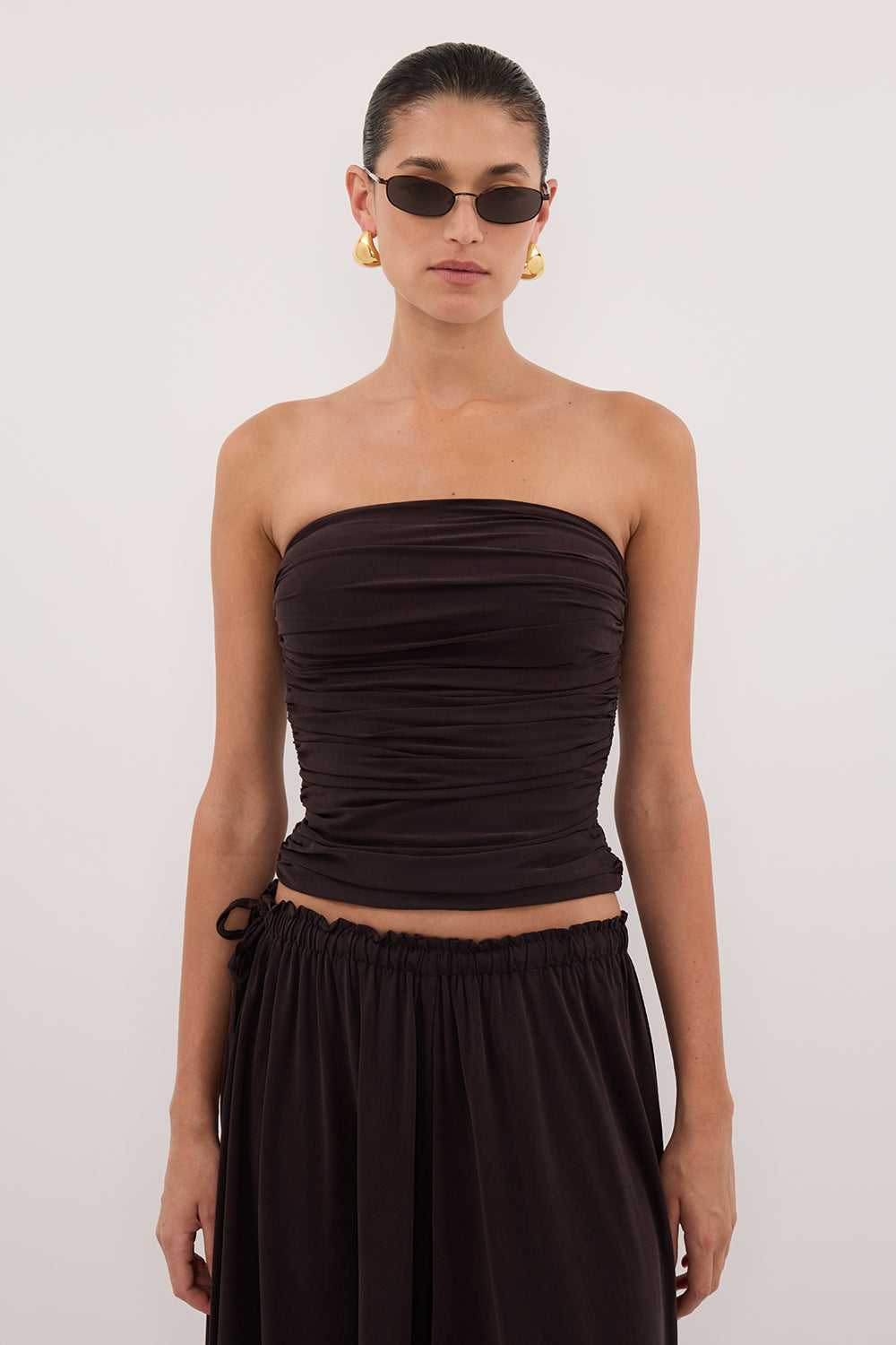 SHARI BURNT CHOC STRAPLESS BANDEAU TOP