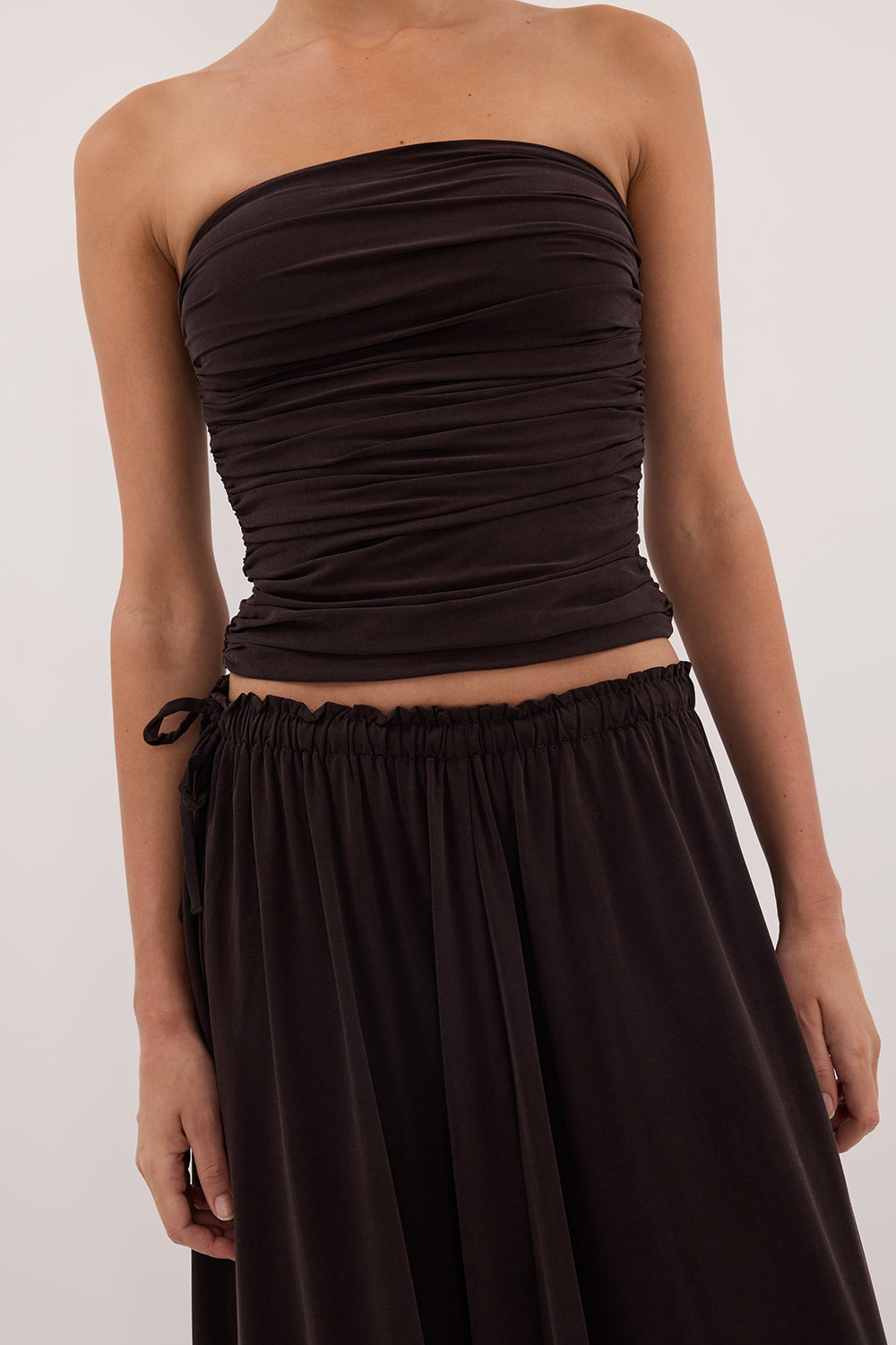 SHARI BURNT CHOC STRAPLESS BANDEAU TOP