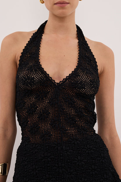 AGNES BLACK SLEEVELESS CROCHET HALTER TOP
