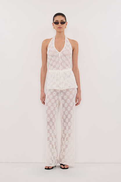 AGNES WHITE SLEEVELESS CROCHET HALTER TOP