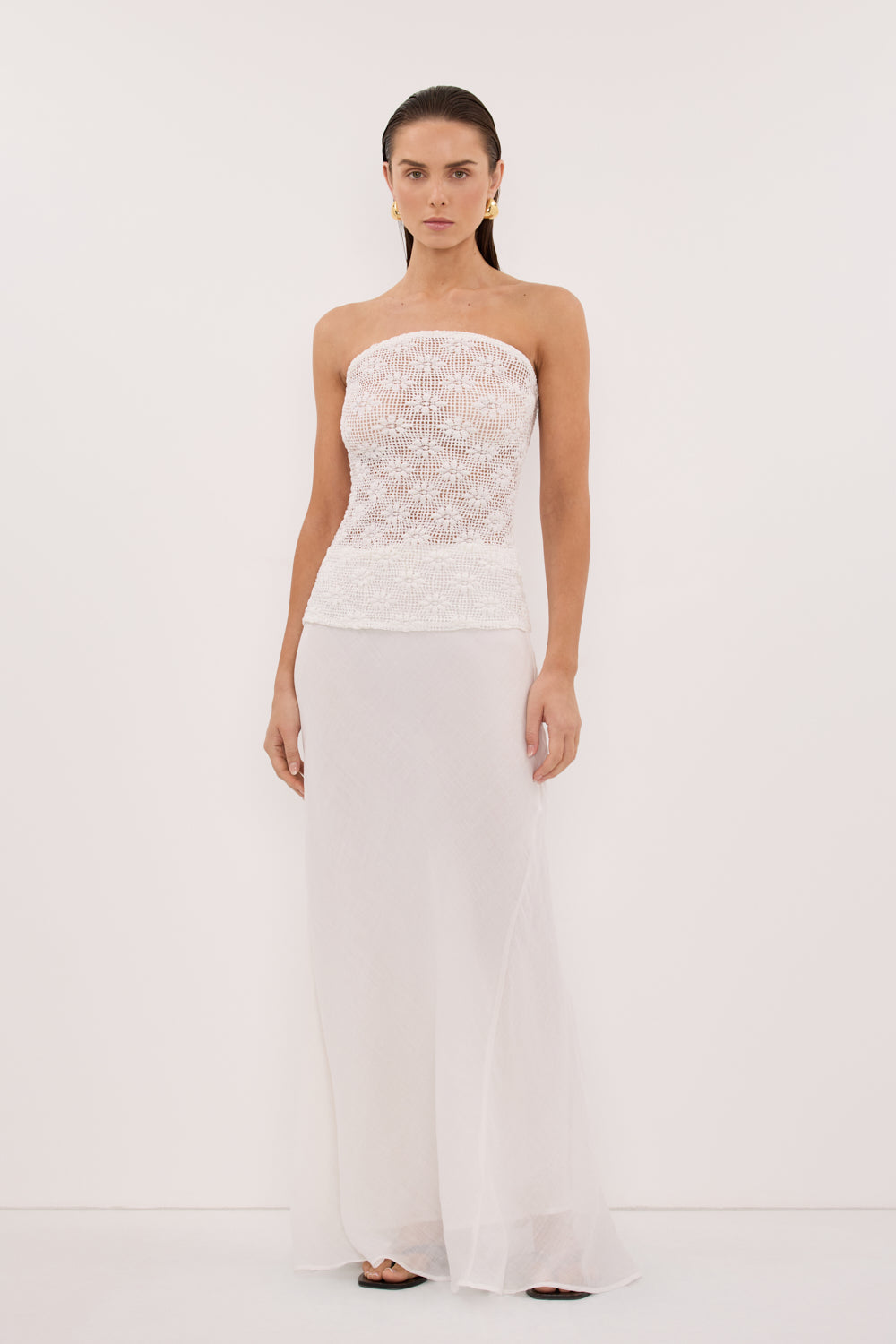 AGNES WHITE CROCHET BANDEAU TOP