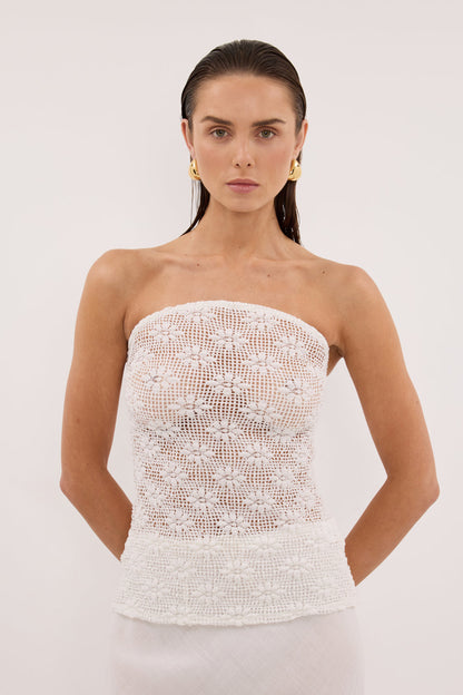 AGNES WHITE CROCHET BANDEAU TOP