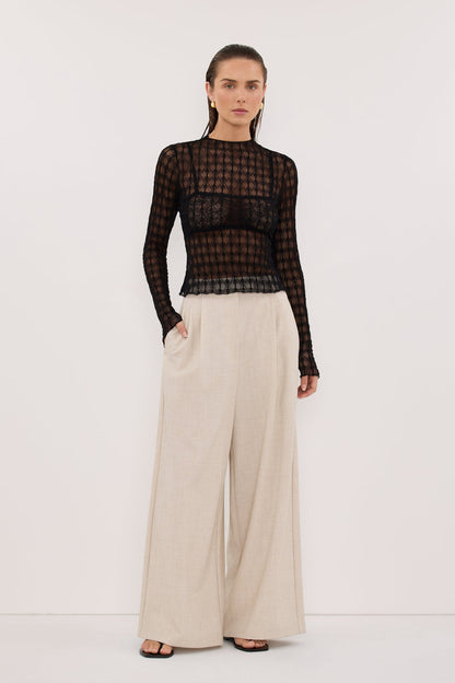 LEIA BLACK LONG SLEEVE LACE KNIT TOP