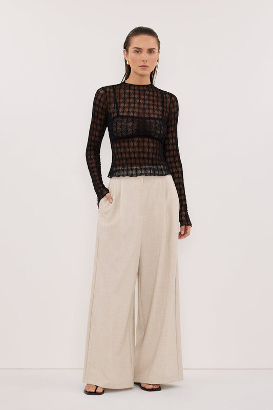 LEIA BLACK LONG SLEEVE LACE KNIT TOP