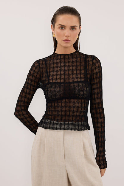 LEIA BLACK LONG SLEEVE LACE KNIT TOP
