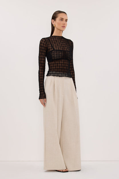 LEIA BLACK LONG SLEEVE LACE KNIT TOP