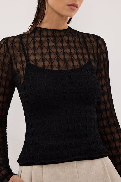 LEIA BLACK LONG SLEEVE LACE KNIT TOP