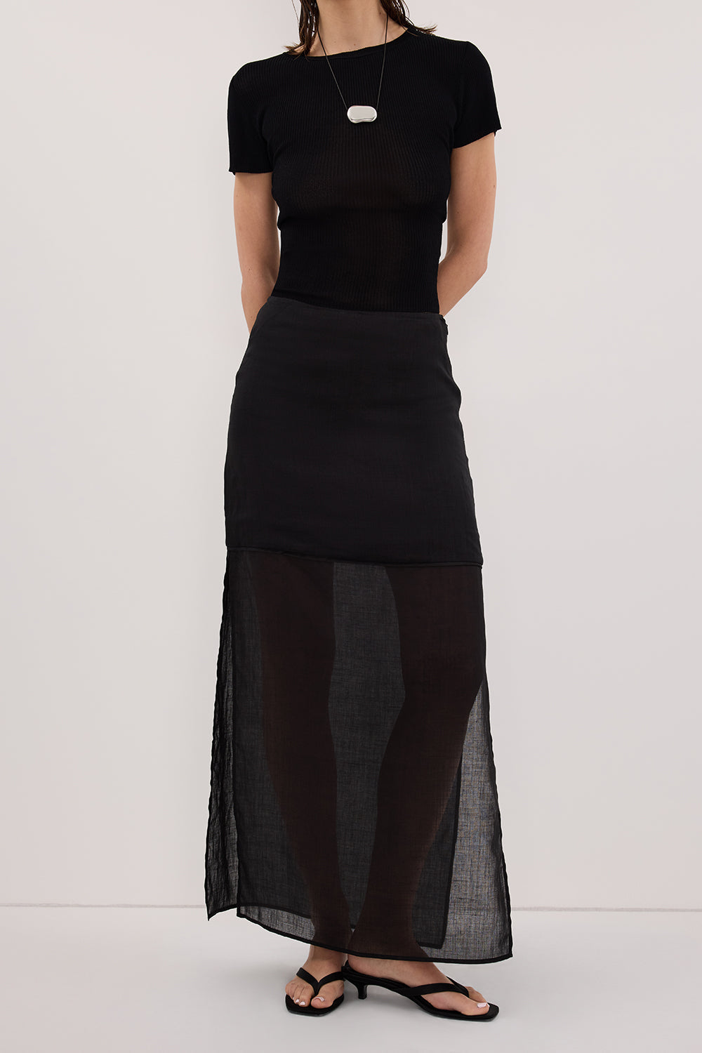 KAI BLACK RAMIE MIDI SKIRT