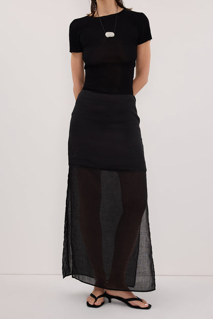KAI BLACK RAMIE MIDI SKIRT