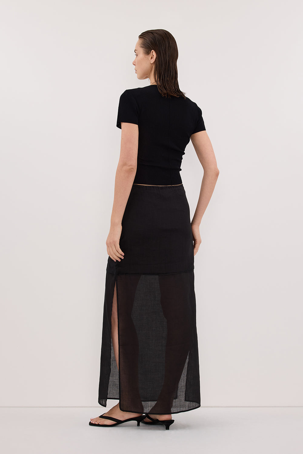 KAI BLACK RAMIE MIDI SKIRT