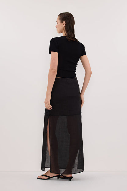 KAI BLACK RAMIE MIDI SKIRT