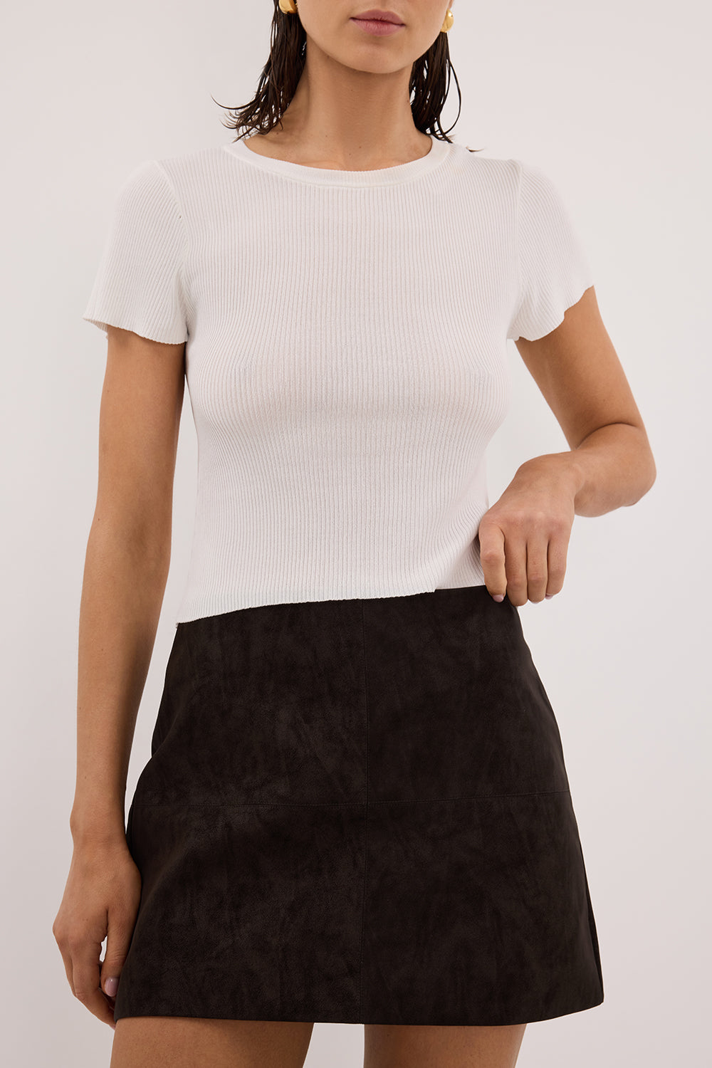 OAKLAND CHOC FAUX SUEDE MINI SKIRT